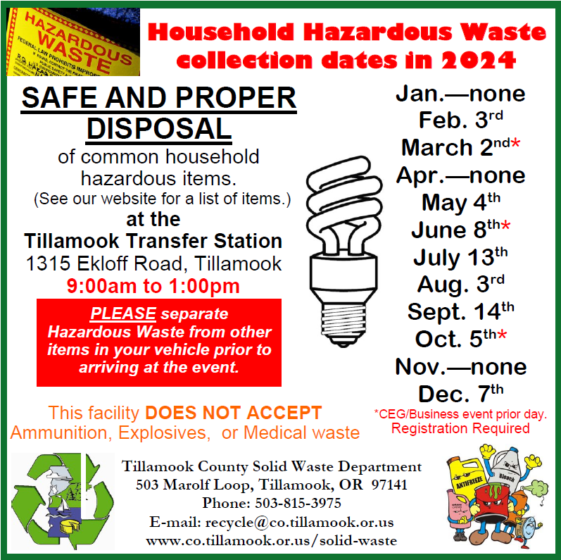 Solid Waste Administration Tillamook County OR   2024 Hhw Dates 